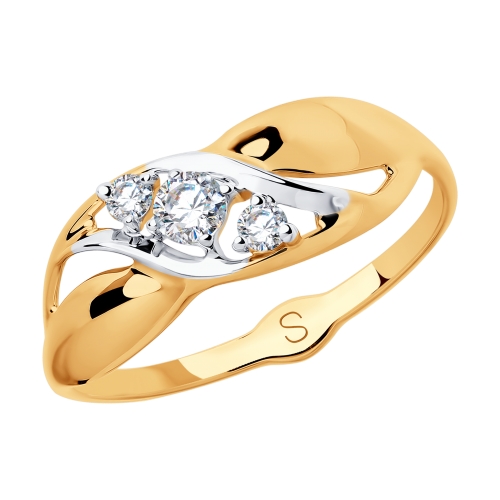 Кольцо, золото, фианит, 018070
